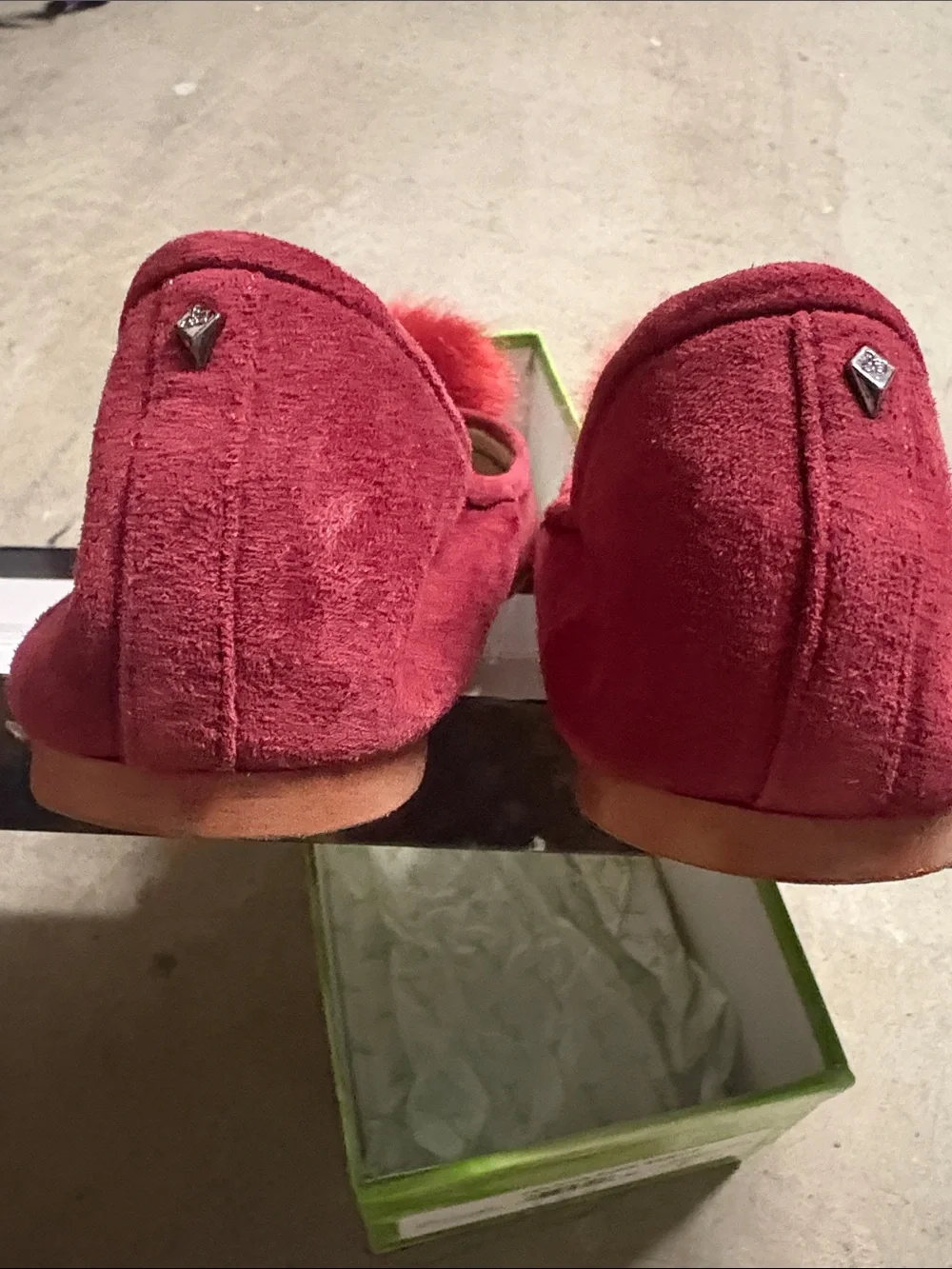 Sam Edelman Burgundy Suede Pom-Pom Ballet Flats